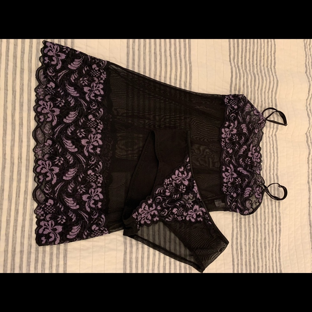Black sheer and lace lingerie set